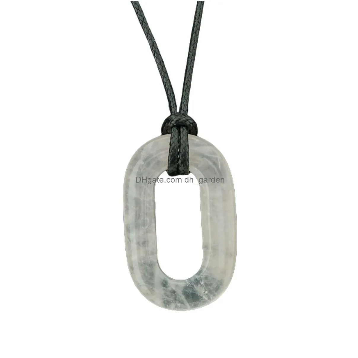 wholesale multiple healing crystal stones charm pendant 0-shape gemstones pendant necklace with black weave rope chain