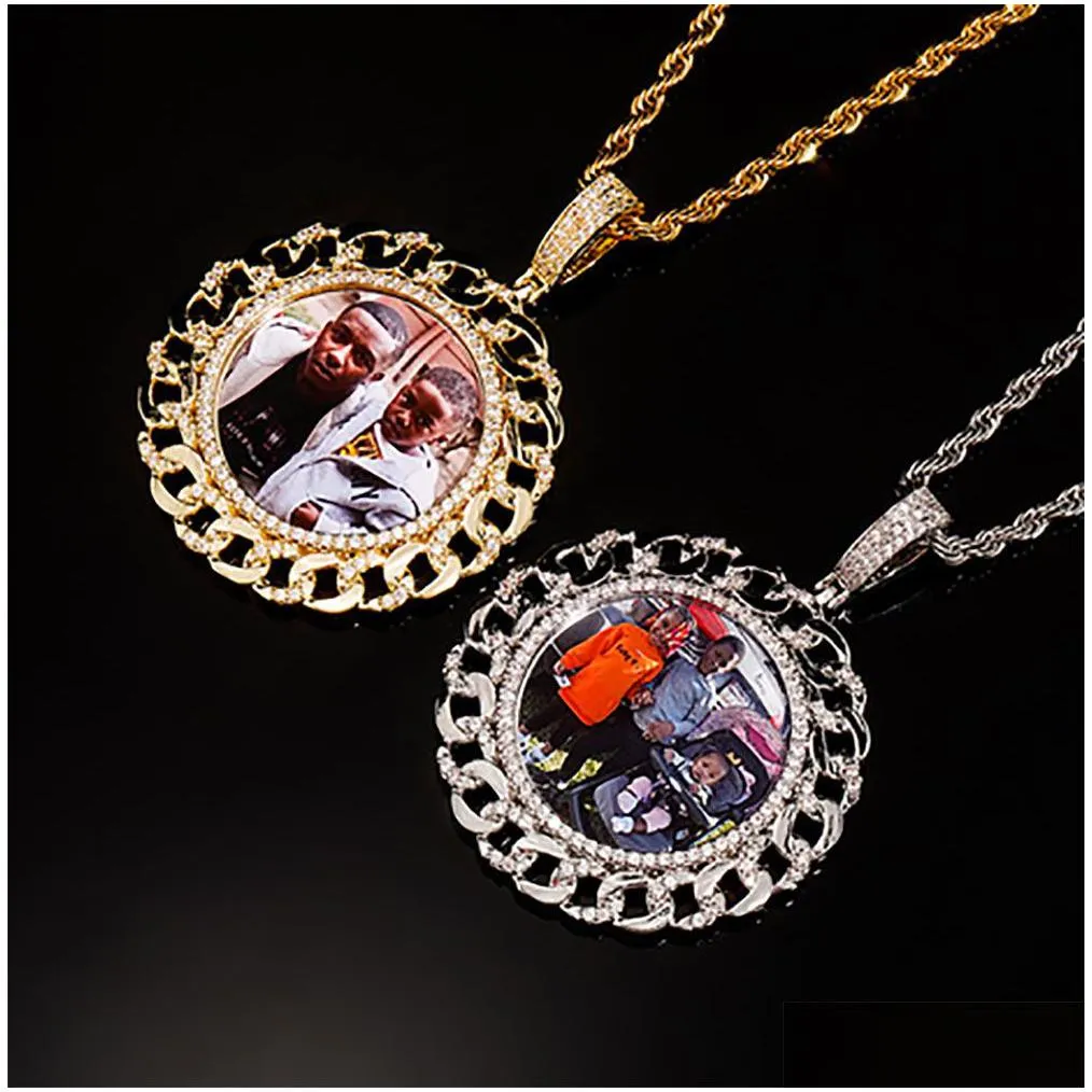 14k custom made photo pendant necklace with 3mm rope chain silver gold color zircon men women diy hiphop jewelry
