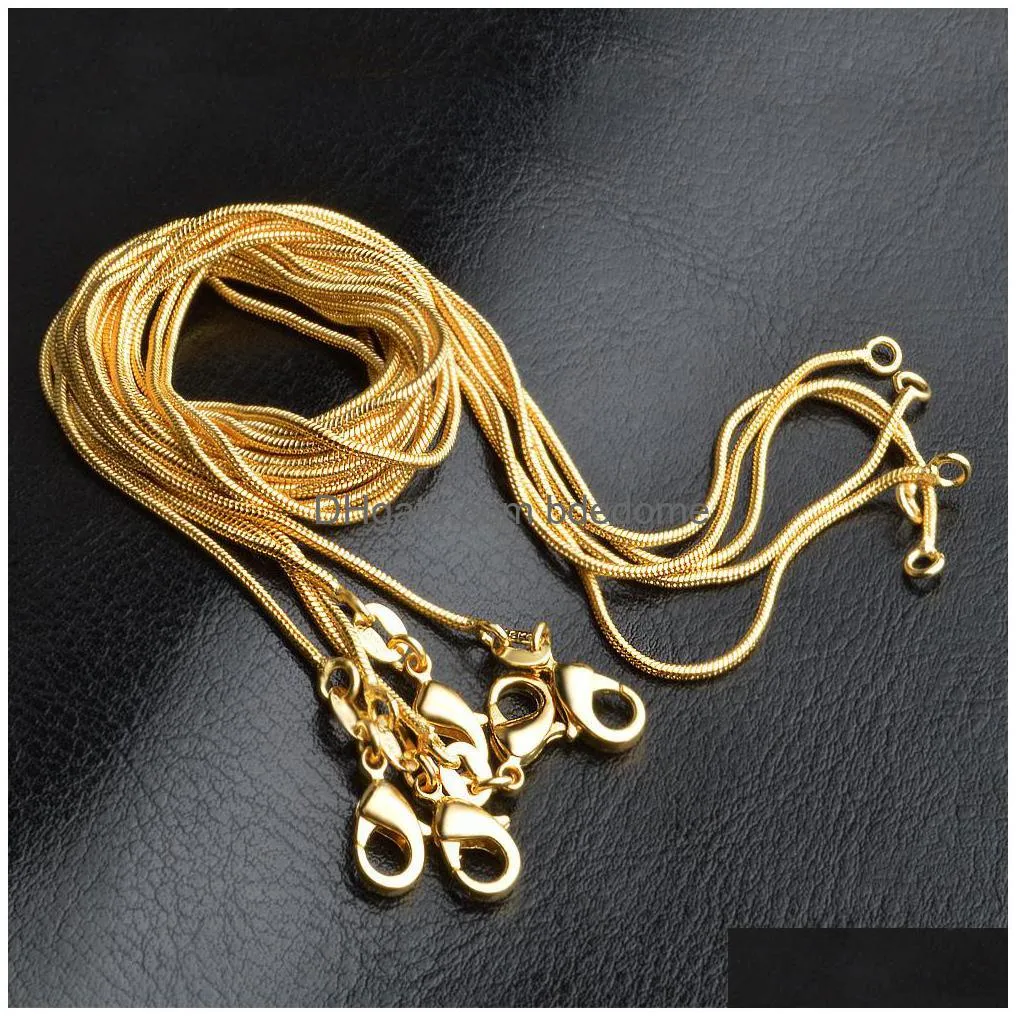 1mm 18k gold plated snake chains 16-30 inch golden smooth lobster clasp necklace for women&ladies fashion jewelry in bulk cheap