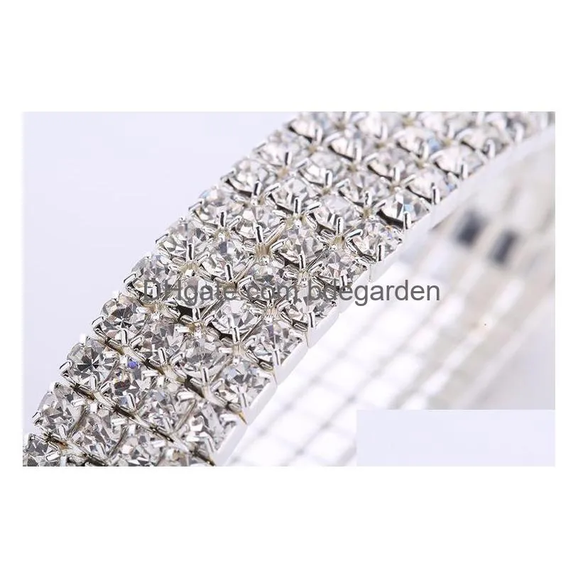 1~10 rows tennis shiny crystal bridal bracelet women white rhinestone cystl stretch wedding bangle for ladies fashion luxury jewelry