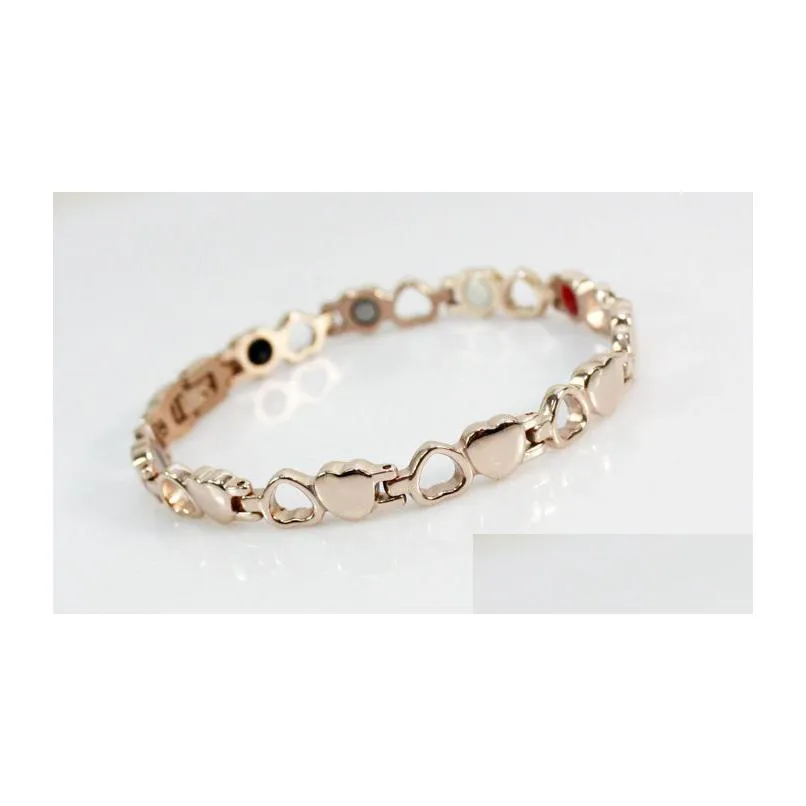 new fashion women jewelry power magnetic titanium steel link chain bracelet healing female love heart bangle
