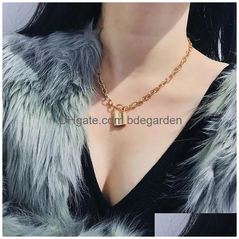 2019 trendy padlock necklace for women gold silver lock shaped pendant chains girls fashion jewelry gift