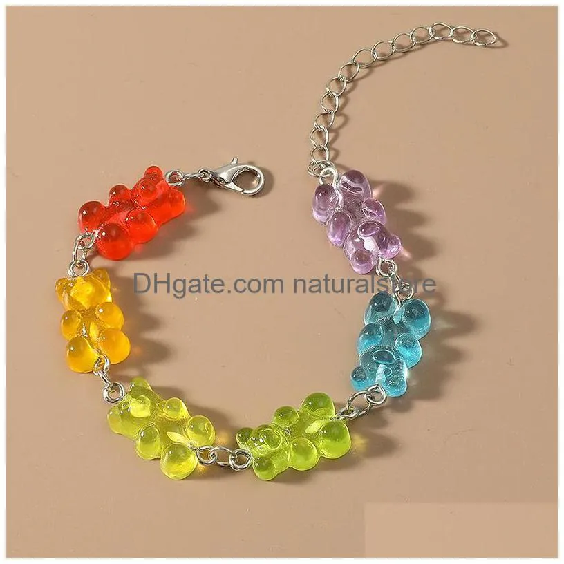 cute cartoon rainbow candy bear ins colored gummy woman charm bracelets bounce di hip hop jelly color girl gift