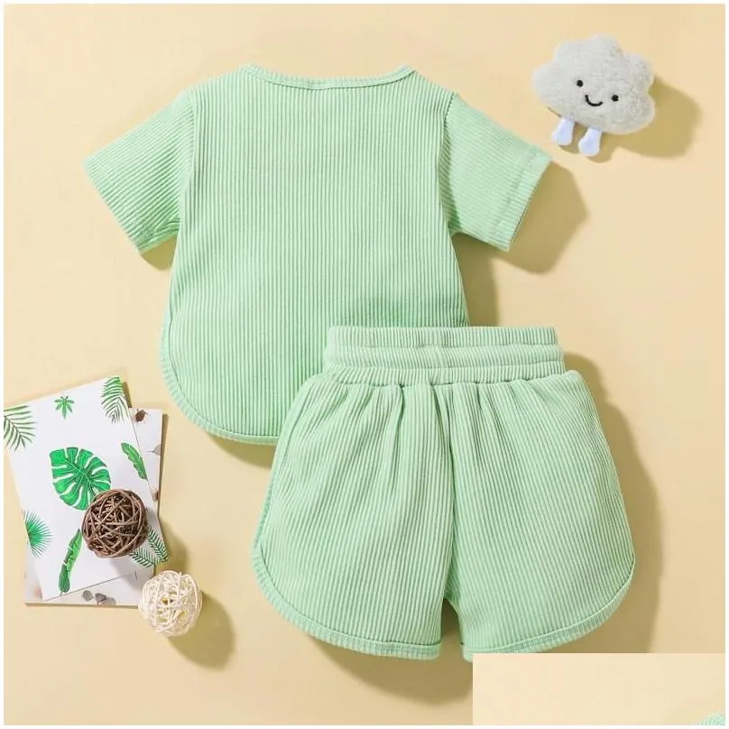 Clothing Sets 2Pcs Toddler Baby Girls Boys Summer Ribbed Outfit Solid Color Short Sleeve T-Shirt Drawstring Shorts For 6M-4T