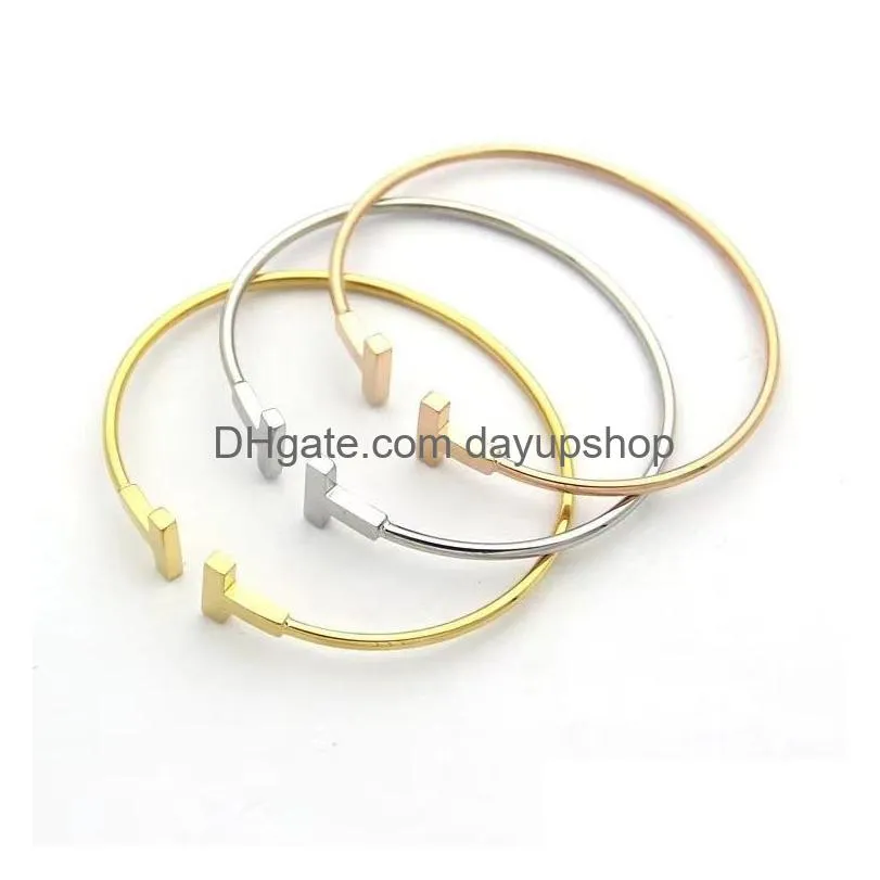 men brand designer bracelet simple smooth double t bracelet for women high quality 316l titanium steel cuff bracelet jewelry