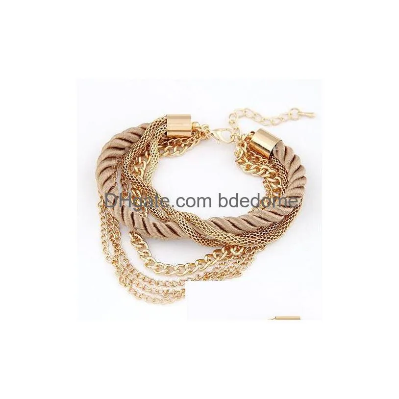 6 colors women bracelet weave chains handmade alloy charms wristbands bracelets for fashion girls women accessory