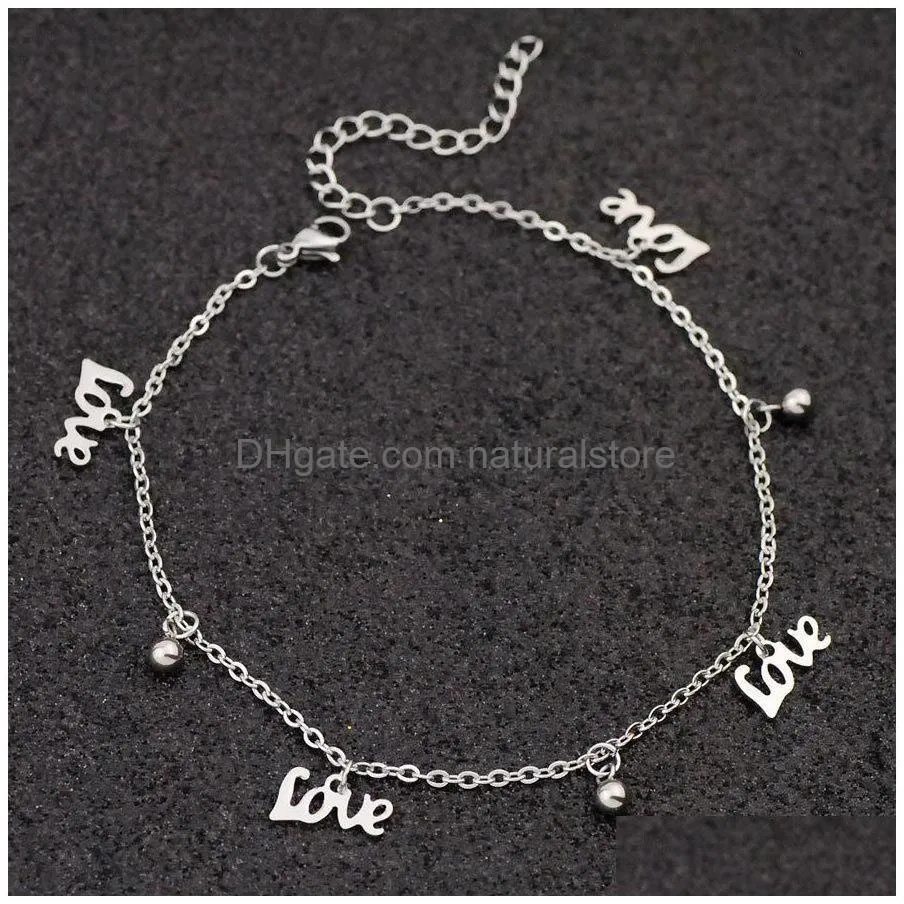 fashion stainless steel heart pendant anklet girl summer beach ankle bracelet women accessories jewelry gift
