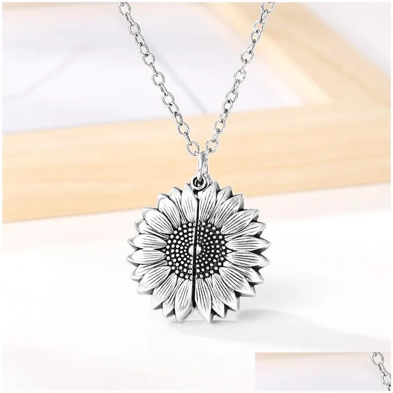 You Are My Sunshine Sunflower Necklaces For Women Rose Gold Silver Color Long Chain Sun Flower Female Pendant Necklace Jewelry