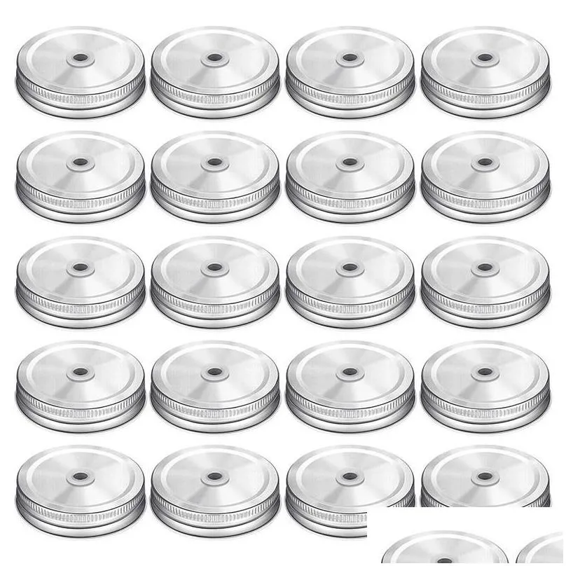 Kitchen Storage & Organization 20 Pieces Metal Regular Mouth Mason Jar Lids With Straw Hole Compatible (Silver, 2.7 Inch)