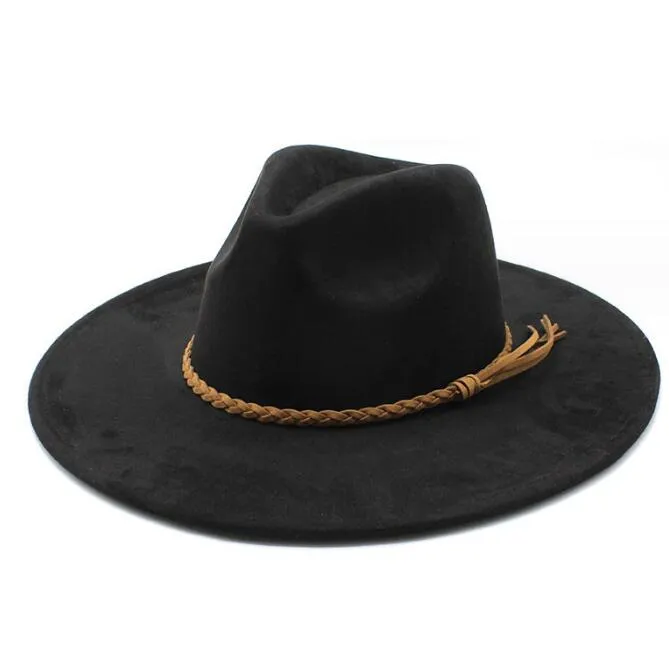 Classical Suede 9.5CM Wide Brim Fedora Hat For Women Men Church Jazz Hats Wedding Decorate Formal Dress Ca