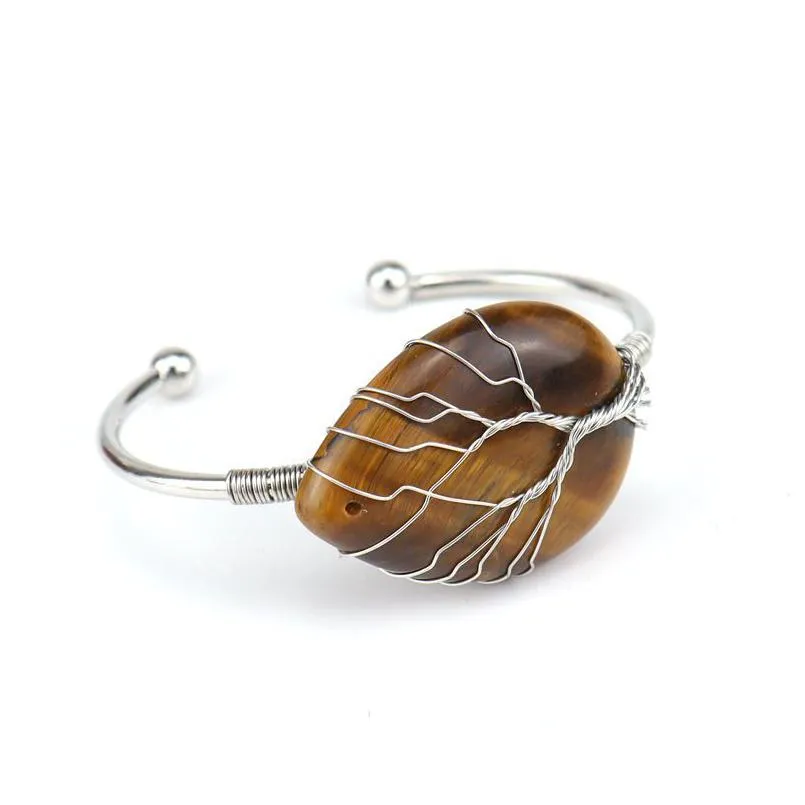 wholesale multiple shape heaxgonal moon tiger eye charm bracelet wire warp natural healing gemstone bracelet for women