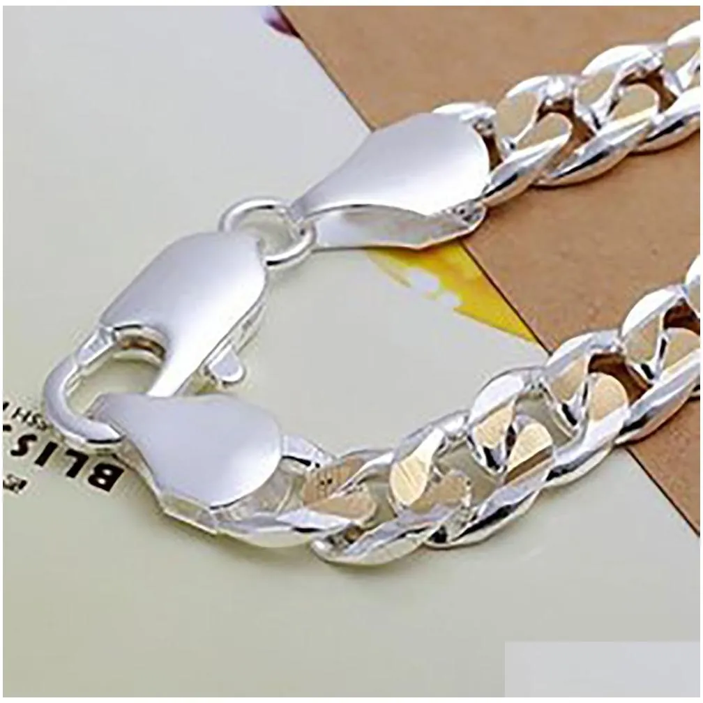 wholesale 925 sterling silver 10mm charm chains 8`` bracelet bangle wedding party gift box fashion jewelry square lock bracelets