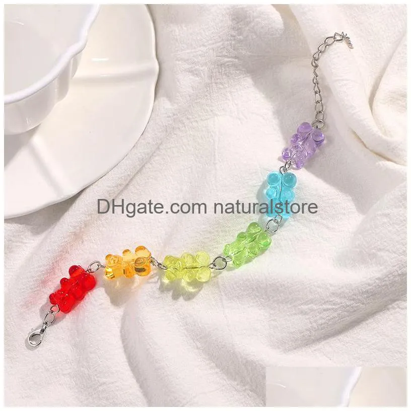 cute cartoon rainbow candy bear ins colored gummy woman charm bracelets bounce di hip hop jelly color girl gift