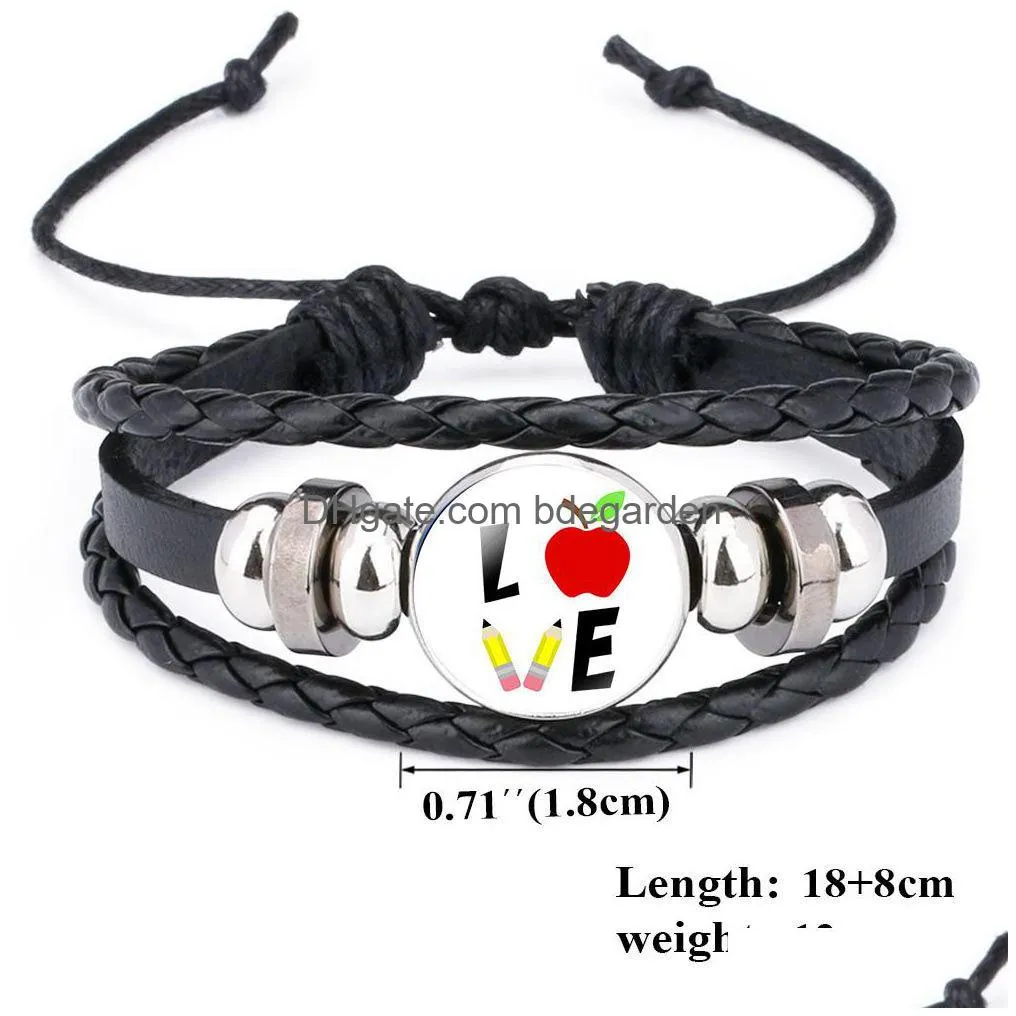 teach love inspire charm bracelets for women men handmade braided leather string rope wrap bangle fashion jewelry teacher`s day gift