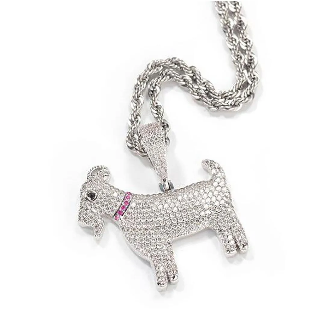 14k real solid copper goat pendant bling cubic zirconia necklace with 3mm 24inch rope iced icy gold silver hiphop mens