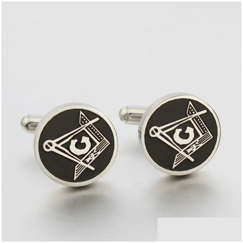 men`s silver masonic cuff links mens jewelry freemason mason symbol shirt cuff cufflinks with black oil drip wholesale factory