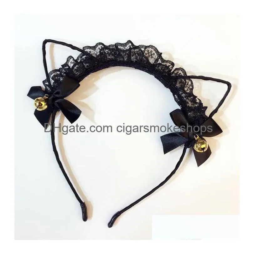 kawaii kitty lace headband + golden bells hair stick - cat ear cosplay hairband for events & holidays