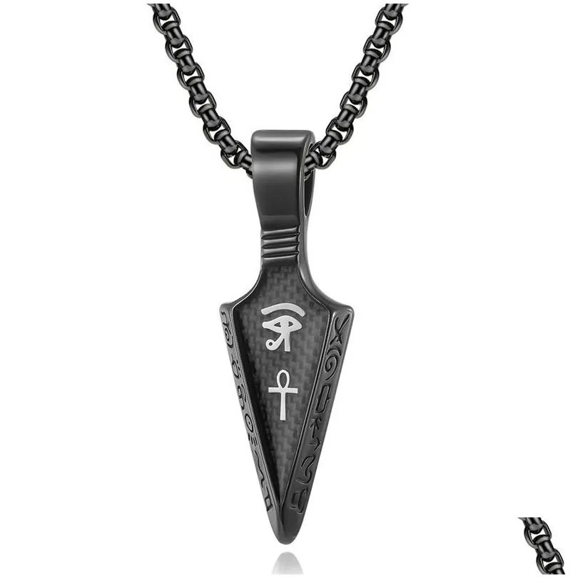 high grade quality stainless steel religious eye of horus ankh necklace pendants religion egyptian spearhead spear agypt silver black gold charm inlay carbon
