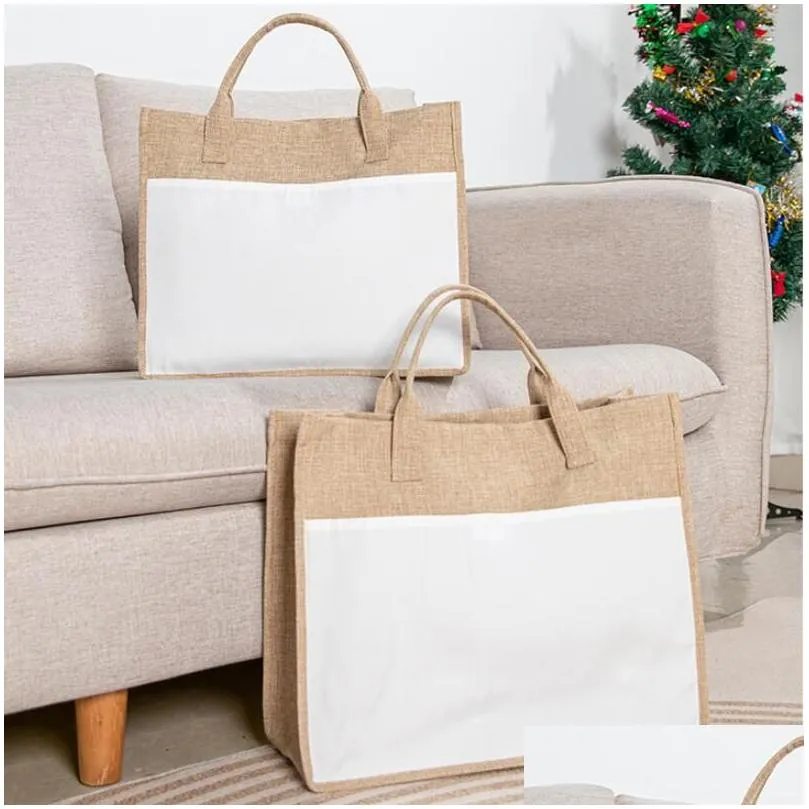 USA Local warehouse Sublimation Jute Tote Bags with Handles Reusable Linen Grocery Shopping Bag Blank Burlap Storage Bag for Woman DIY Decoration