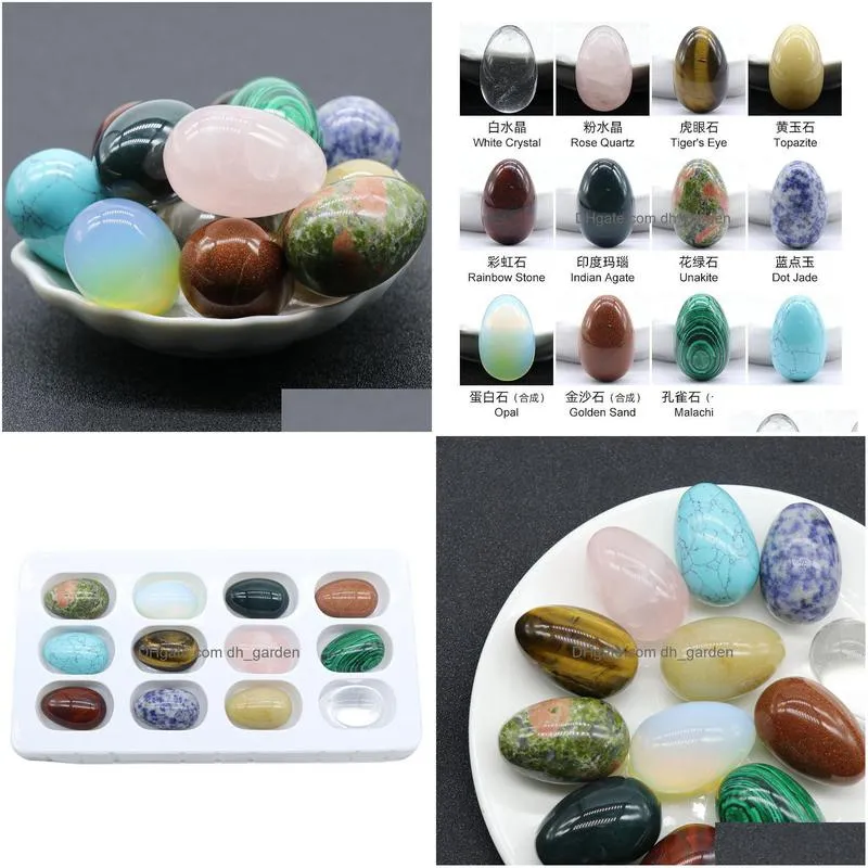 new selling 12pcs/box healing natural crystal gemstone material set egg shape gemstone decoration for jewelry making