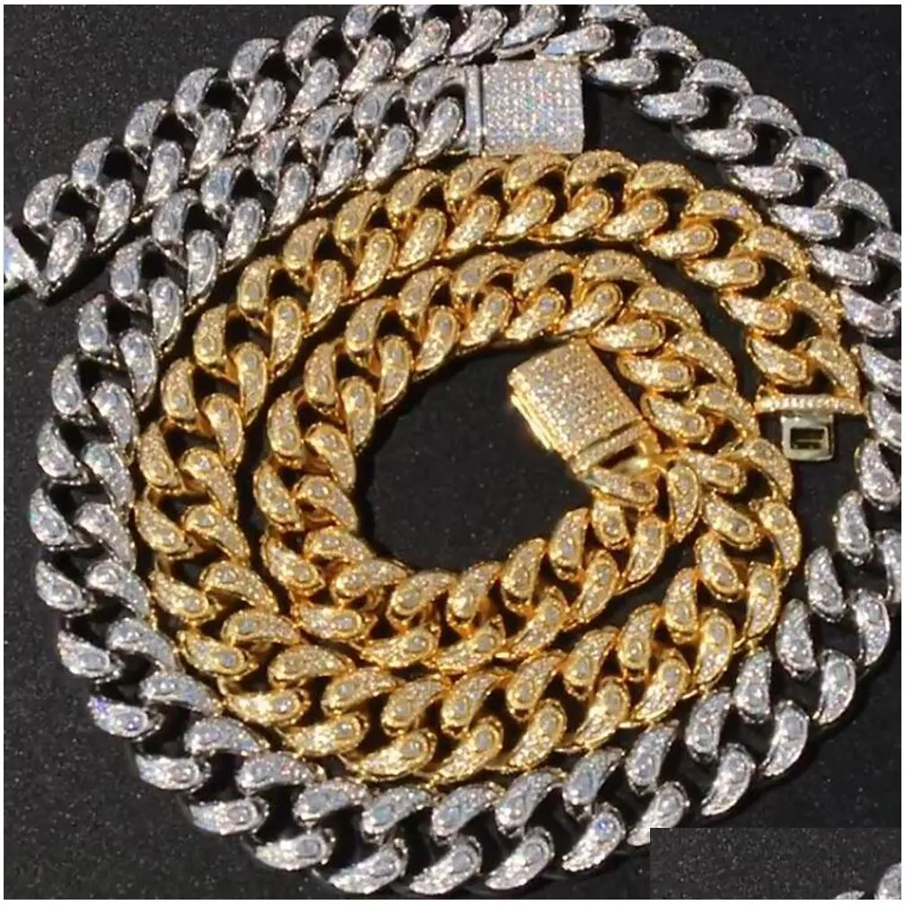 15mm eyes cuban link chain necklace 14k white gold plated iced out diamond cubic zirconia jewelry 16inch-24inch choker