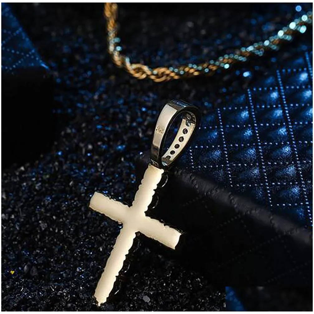 14k gold plated 925 sterling silver white clear diamond cz cross pendant necklace with 3mm 18inch rope chain 42mmx22mm