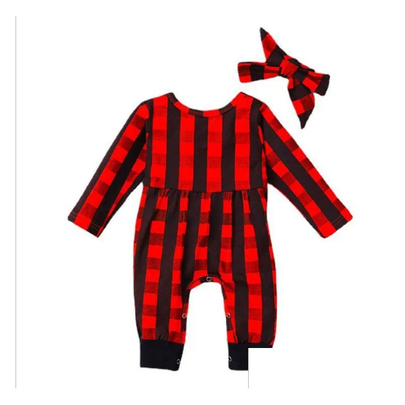 kids baby jumpsuits rompers spring and autumn christmas red plaid long sleeve butterfly knot climbing clothes