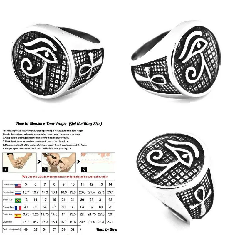 stainless steel religious egyptian eye of horus ankh ring new arrival freemason masonic ancient power of life cross crossed rings jewelry for men