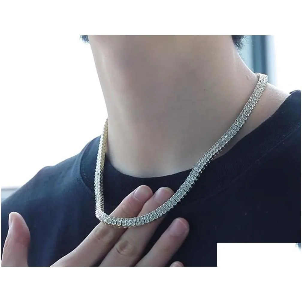 14k gold silver 2 row tennis chain choker 3mm zircon lab diamond hip hop iced necklace 18inch 22inch