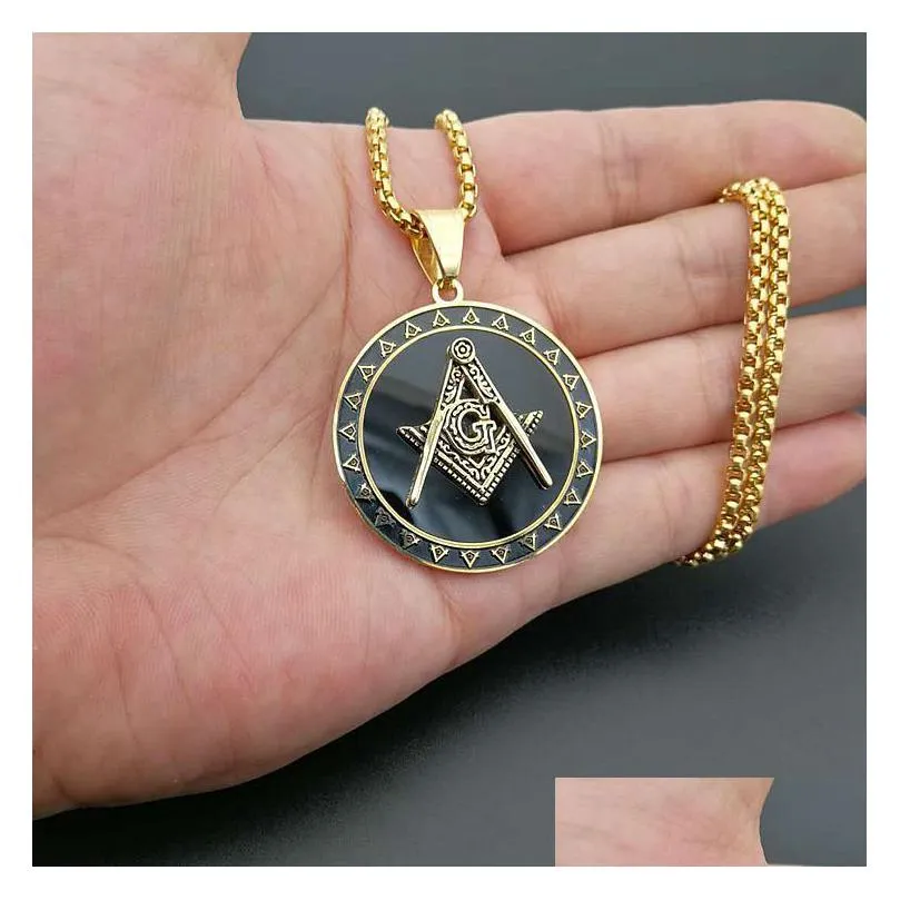 316 stainless steel freemason masonic necklace pendant silver gold black round shaped fraternal association fraternity mason charm
