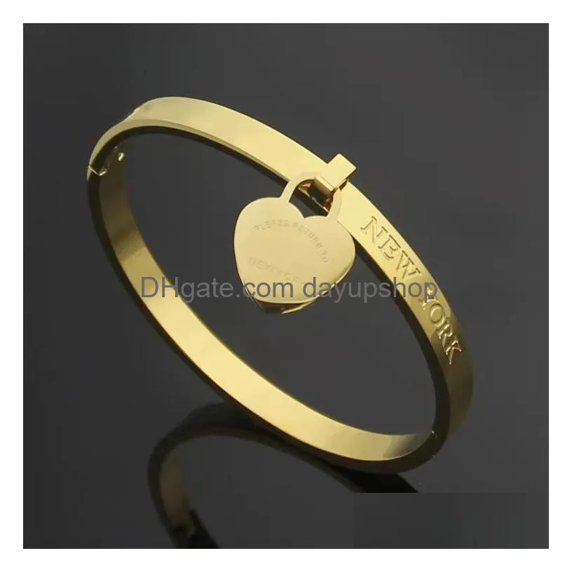 brand t classic women`s designer bracelet fashion titanium steel single double heart bracelet high quality 18k gold cuff gift