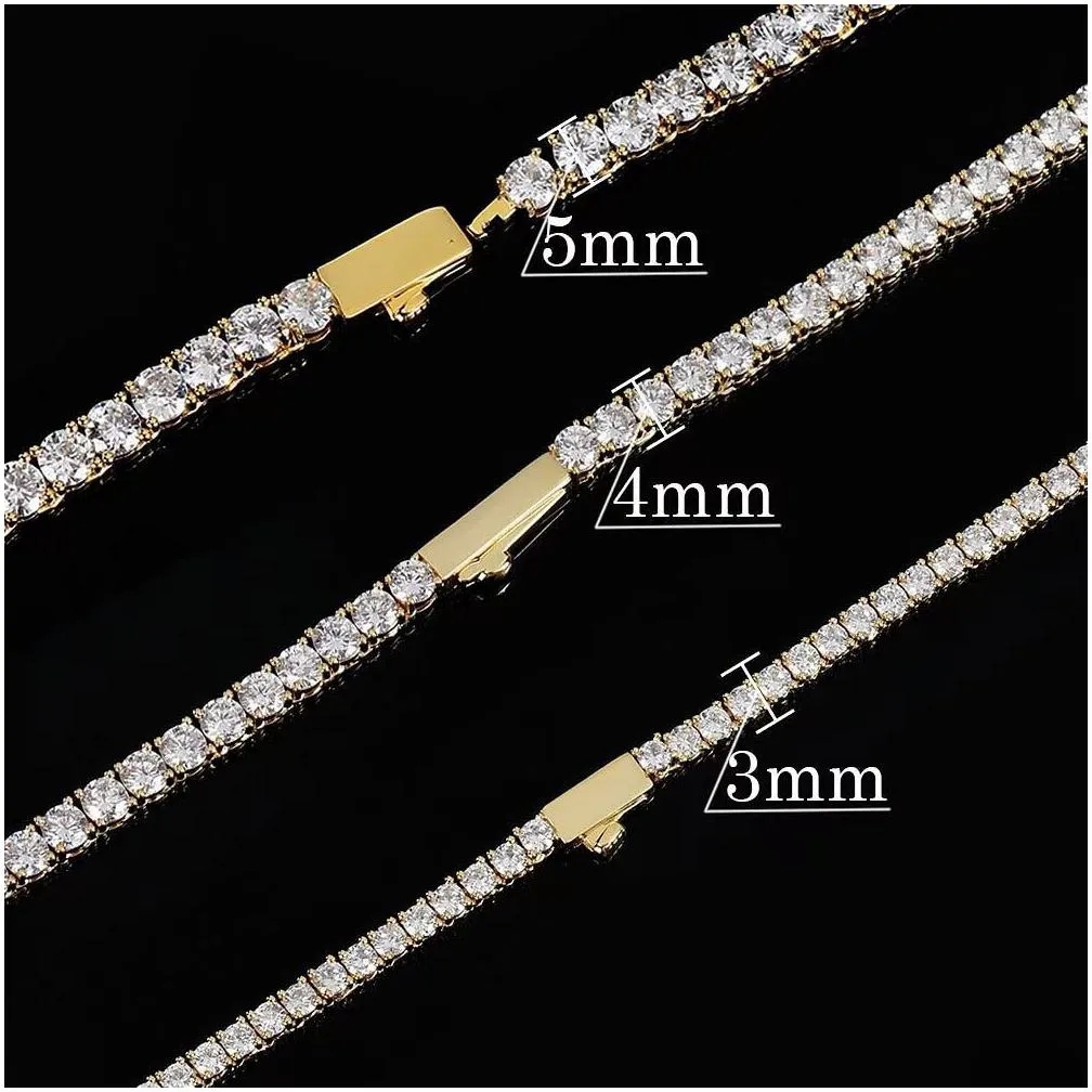 1 row 3-5mm snap clasp tennis chain 14k gold plated iced out cubic zironia diamond chain for men women 16-24inch hiphop jewelry