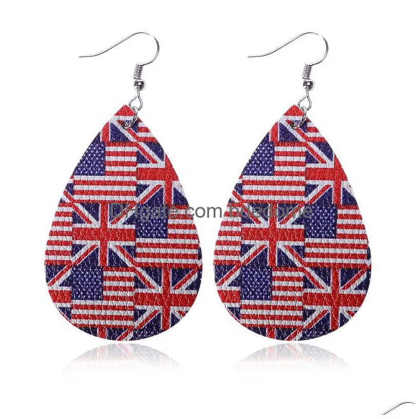 women ethnic lichee pattern leather dangle earrings for girls american flag star printing drop earrings fashion bohemian jewelry