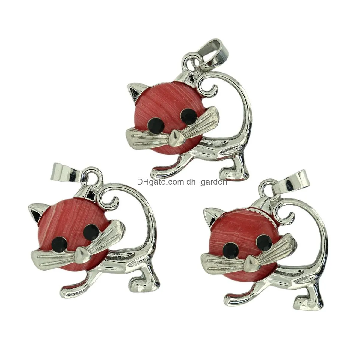 2023 new selling gemstone sliver cat pendant with stainless steel cat pendant for jewelry making necklace