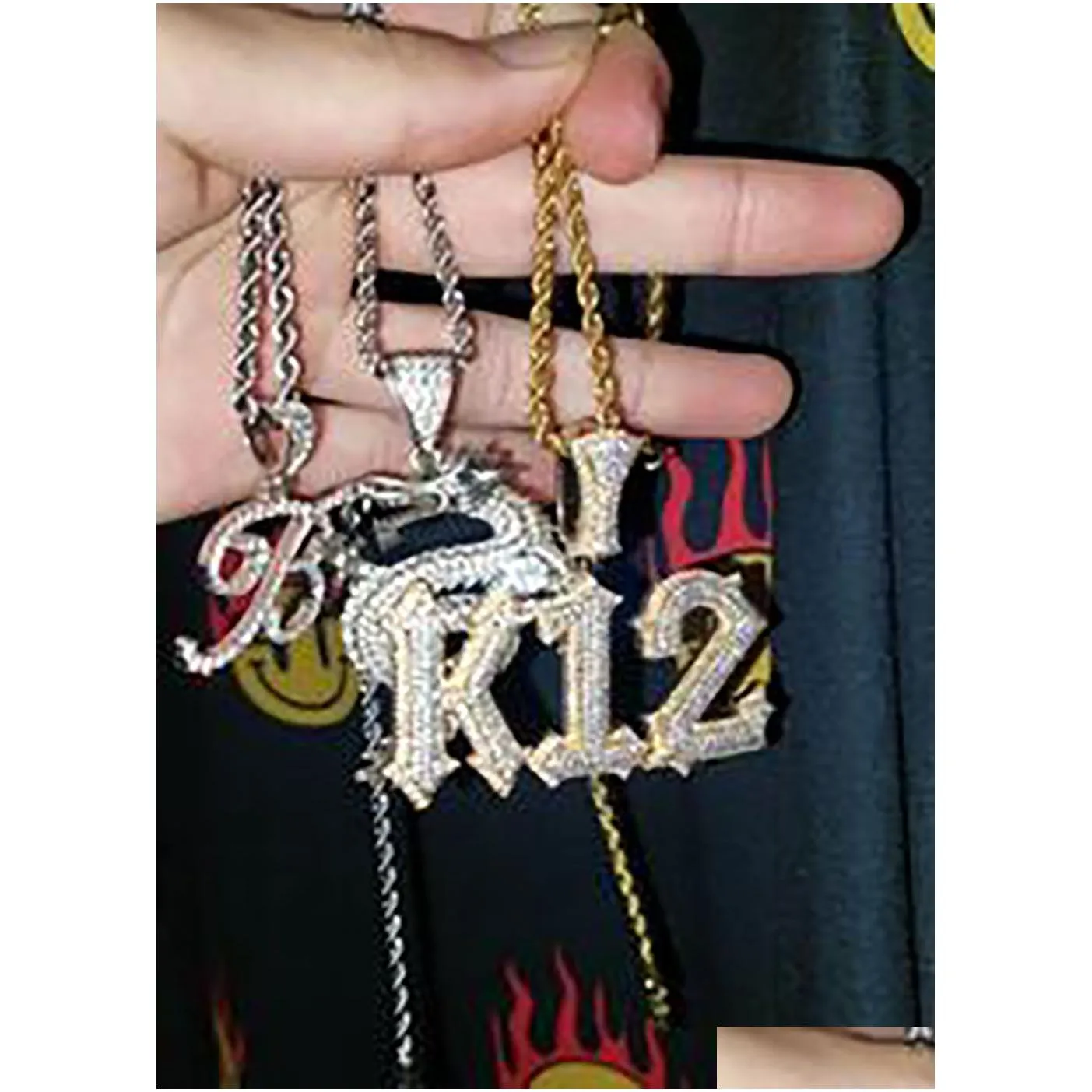 custom name a- z letters pendant necklace personalized charms iced out prong setting trap rapper men women gifts with 3mm 24inch rope