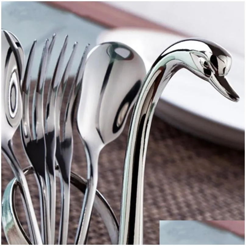 Flatware Sets El Steel Table Dinnerware Swan Cutlery Stainless Comping Luxury Faqueiro Inox Tableware Set 50N0030