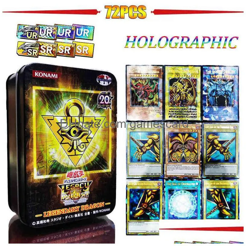 72pcs yugioh with tin box yu gi oh holographic english cards pro white dragon duel game collection card kids toy gift g220311