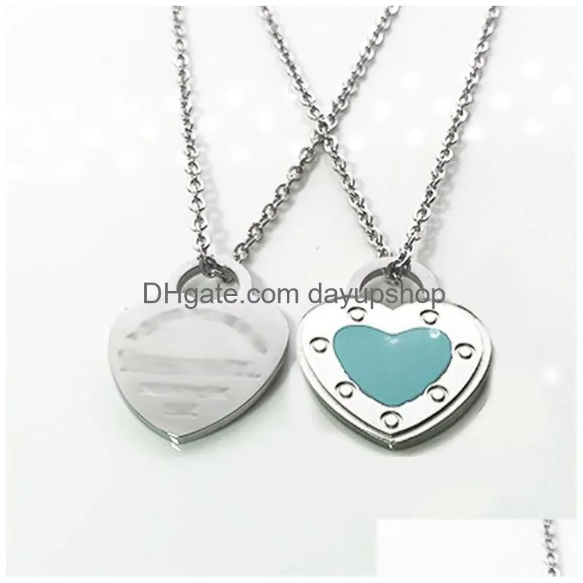 19mm necklace womens couple stainless steel epoxy heart pendant blue pink green red jewelry on the neck valentine day gift accessories