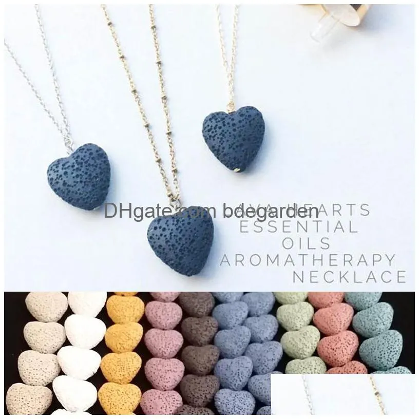 hot heart lava rock pendant necklace 9 colors aromatherapy  oil diffuser heart-shaped stone necklaces for women fashion