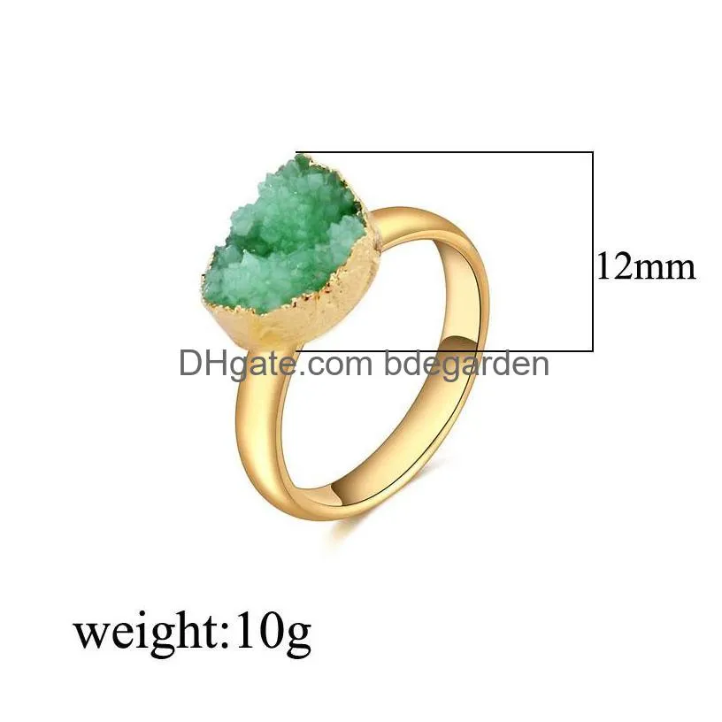 fashion natural stone rings geometric druzy drusy quartz bohemian gold color adjustable rings for women jewelry gift