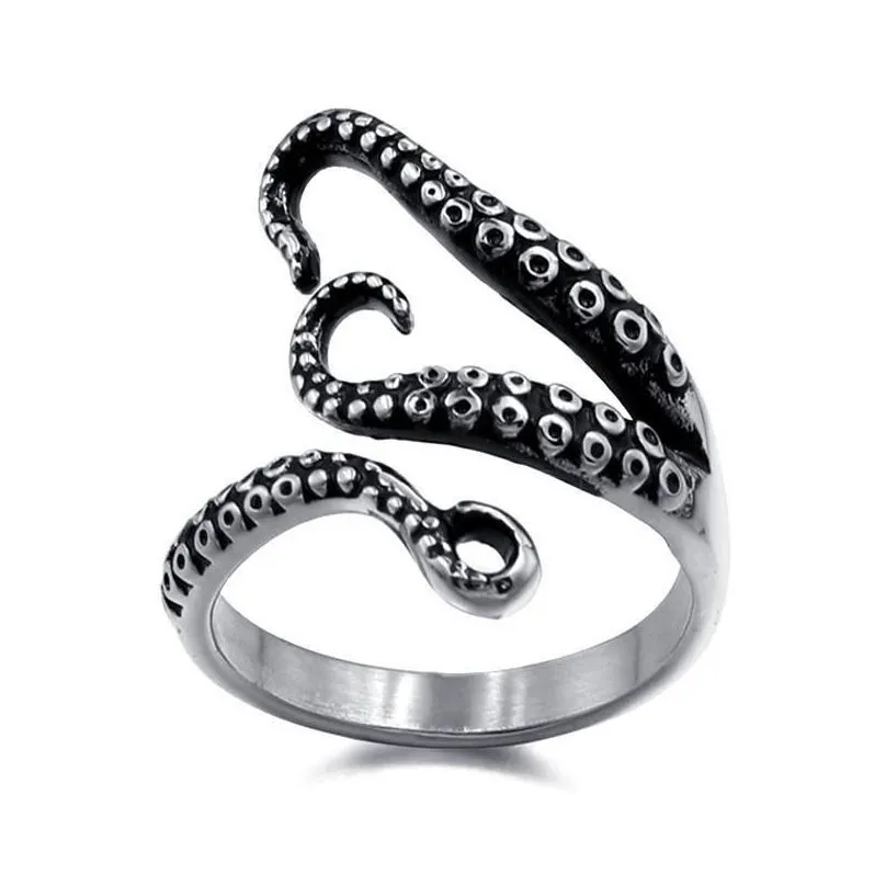 retro octopus tentacle adjustable claw rings stainless steel sea and ocean marine animal biker vintage punk gothic antique jewelry