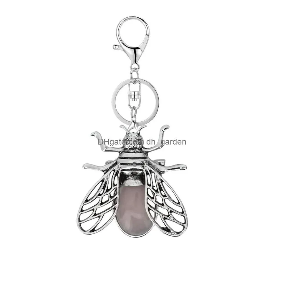 fashion europe and america natural crystal angel skeleton hexagonal column rose quartz pendant keychain jewelry