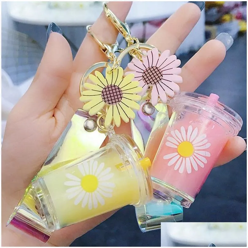 Creative Mini Daisy Drink Keychain Milk Beverage Keyring Ornaments Pendants Charming Party Favors Gifts For Jewelry Gift