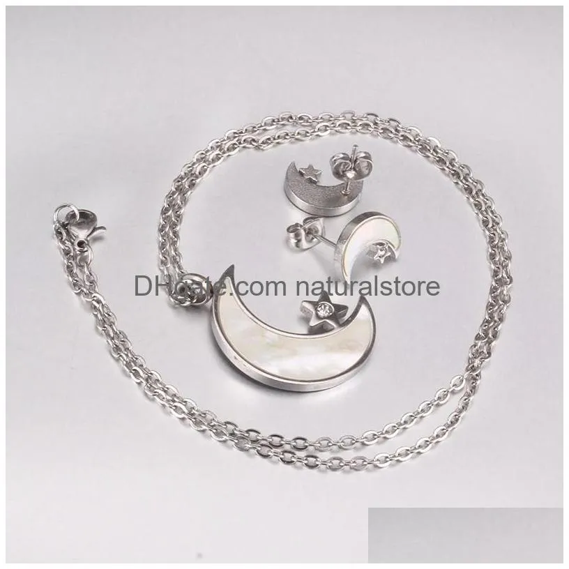 moon pendant chain necklace earring dubai bridal wedding jewelry sets for women stainless steel set