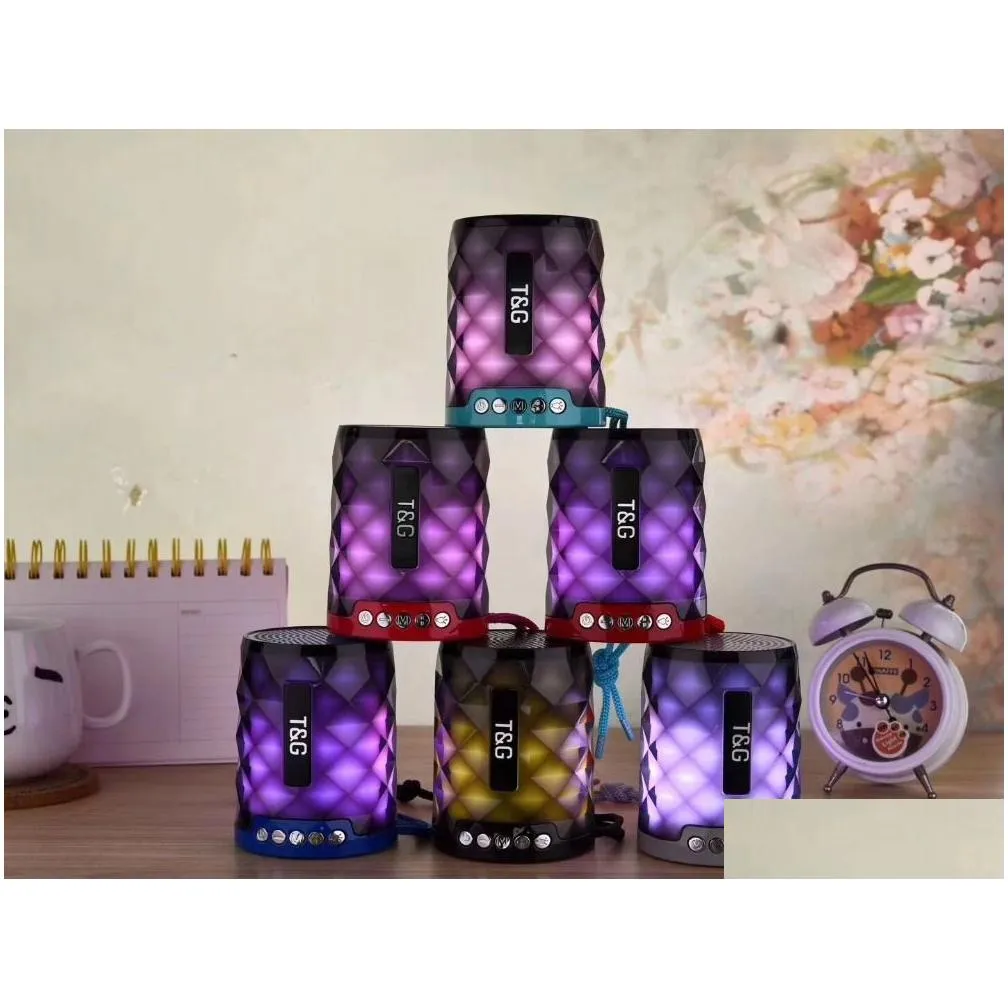 Portable TG155 LED Light Bluetooth speaker with Hands free Mic support TF Card FM Mini LED colorful lights Lamp outdoor waterproof