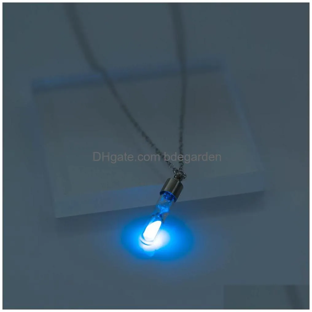 glow in the dark open hourglass necklaces for women men glass tube fluorescent light wish drift bottle pendant chains fashion jewelry