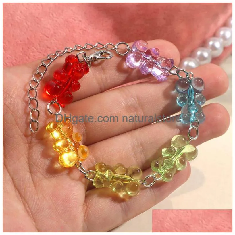 cute cartoon rainbow candy bear ins colored gummy woman charm bracelets bounce di hip hop jelly color girl gift