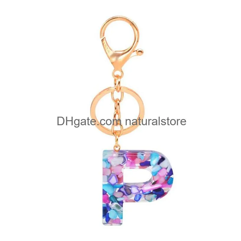 26 initials letter pendant key chains for women acrylic resin keyrings car keys ring holders bag charm jewelry creative