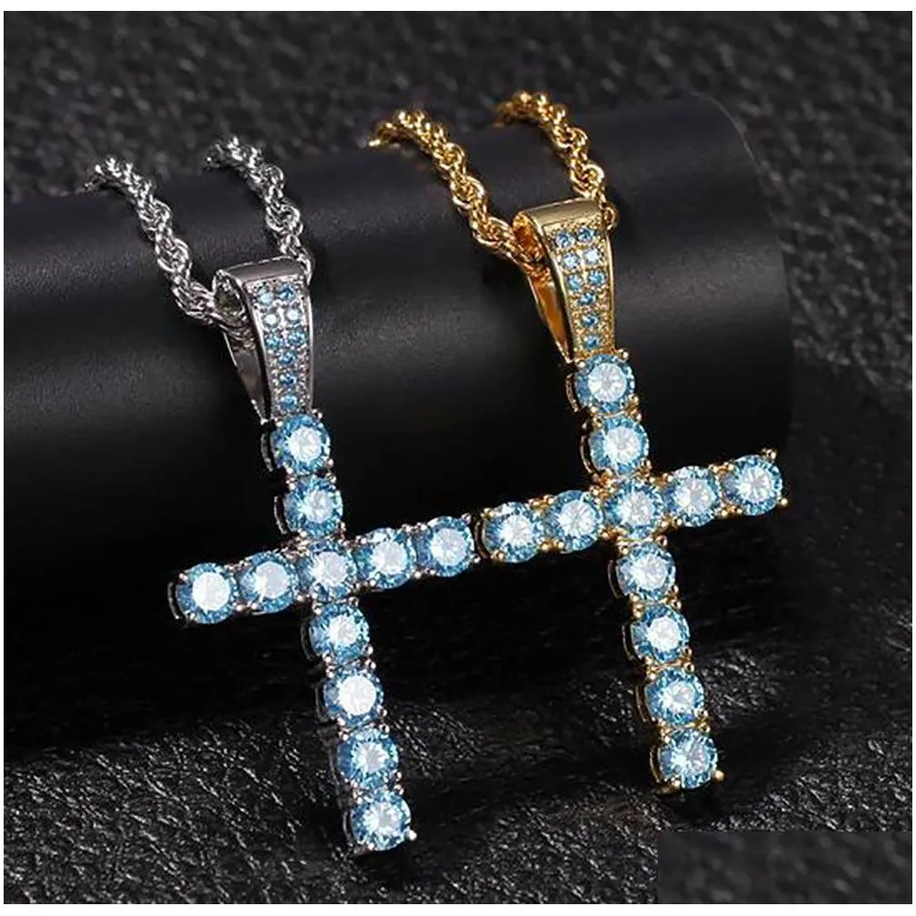 hiphop iced pink ankh egyptian pendant blue red black cross necklace for men women jewelry with 24inch rope chain