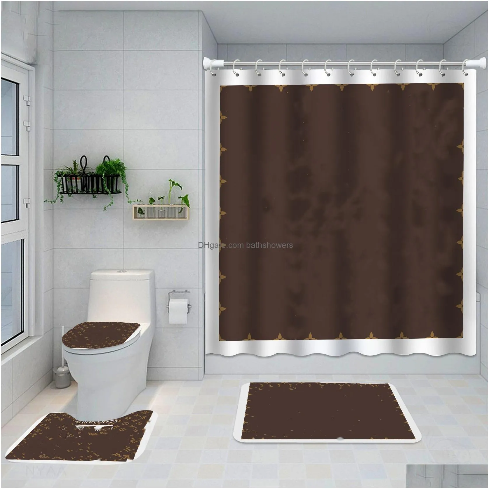 letter shower curtains digital printing waterproof home shower curtain polyester cloth bathroom four-piece set